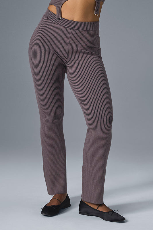 Denim Knit High Rise Flare Pant — Raisinette/Black
