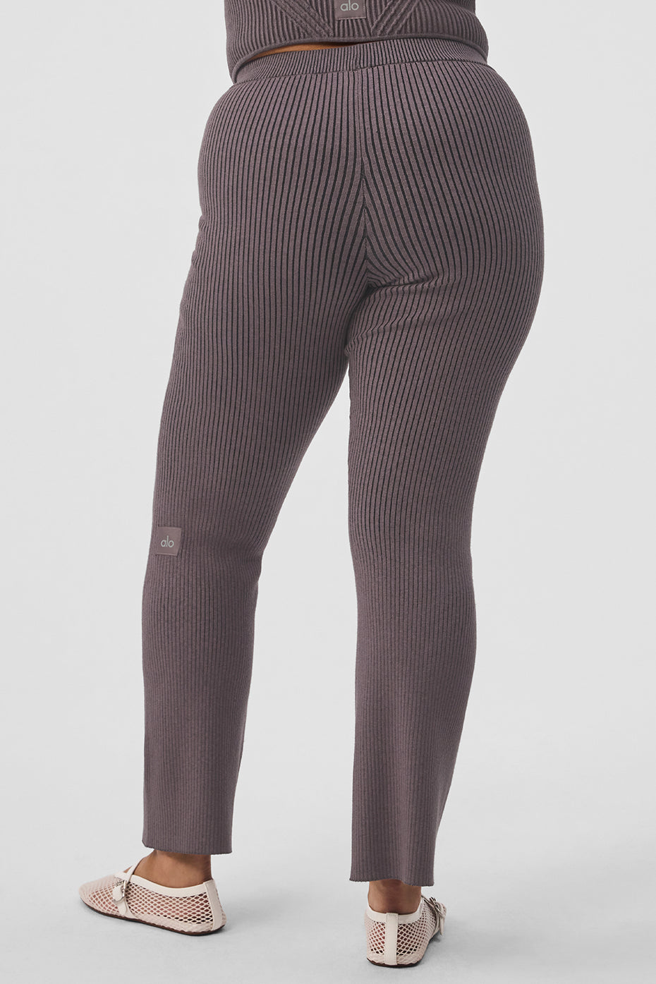 Denim Knit High Rise Flare Pant — Raisinette/Black