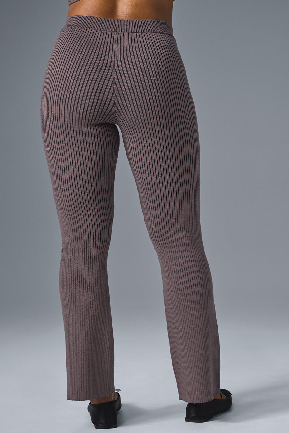 Denim Knit High Rise Flare Pant — Raisinette/Black