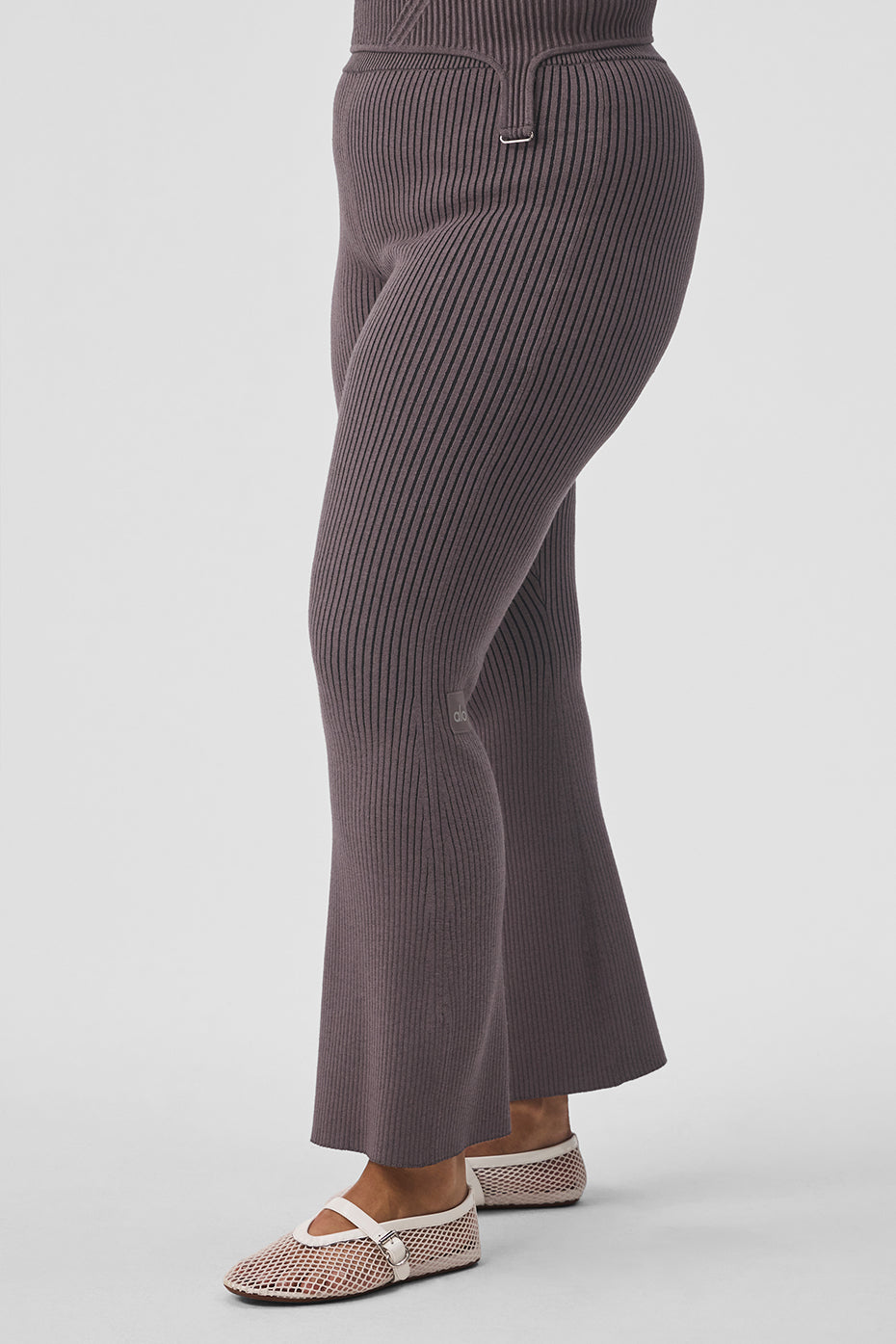 Denim Knit High Rise Flare Pant — Raisinette/Black