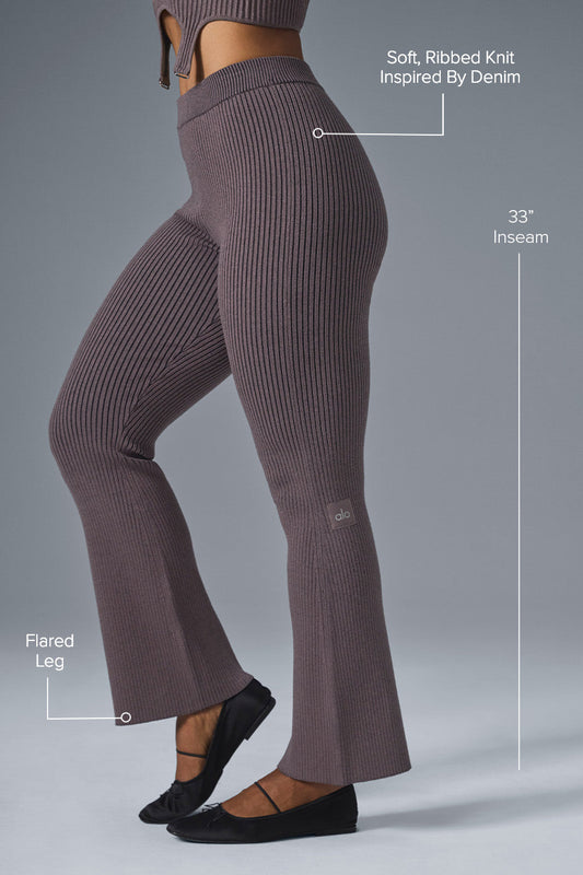 Denim Knit High Rise Flare Pant — Raisinette/Black