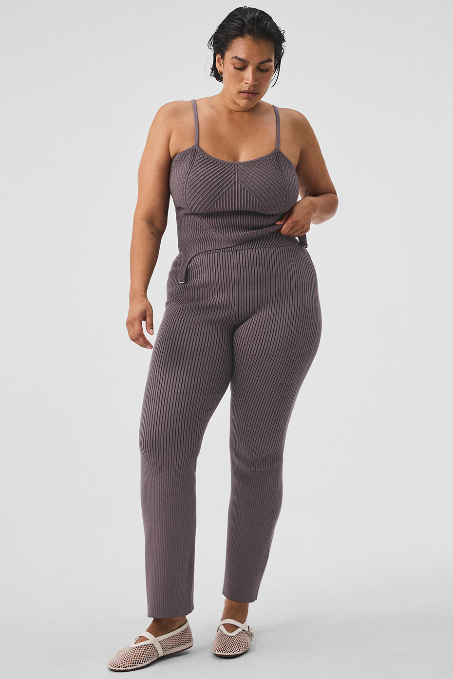 Denim Knit High Rise Flare Pant — Raisinette/Black