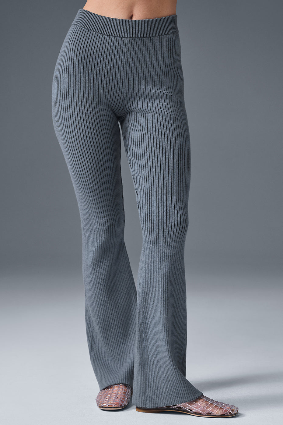 Denim Knit High Rise Flare Pant — Steel Grey/Anthracite