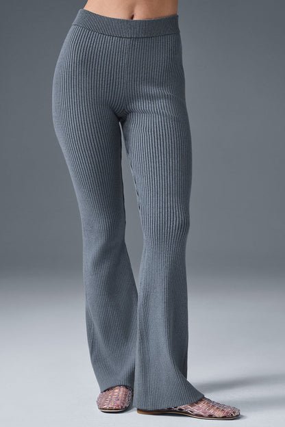 Denim Knit High Rise Flare Pant — Steel Grey/Anthracite