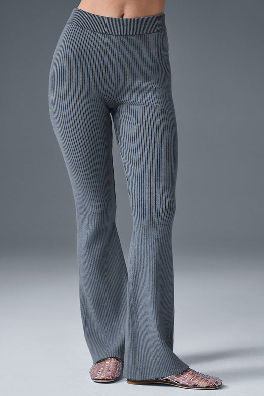 Denim Knit High Rise Flare Pant — Steel Grey/Anthracite