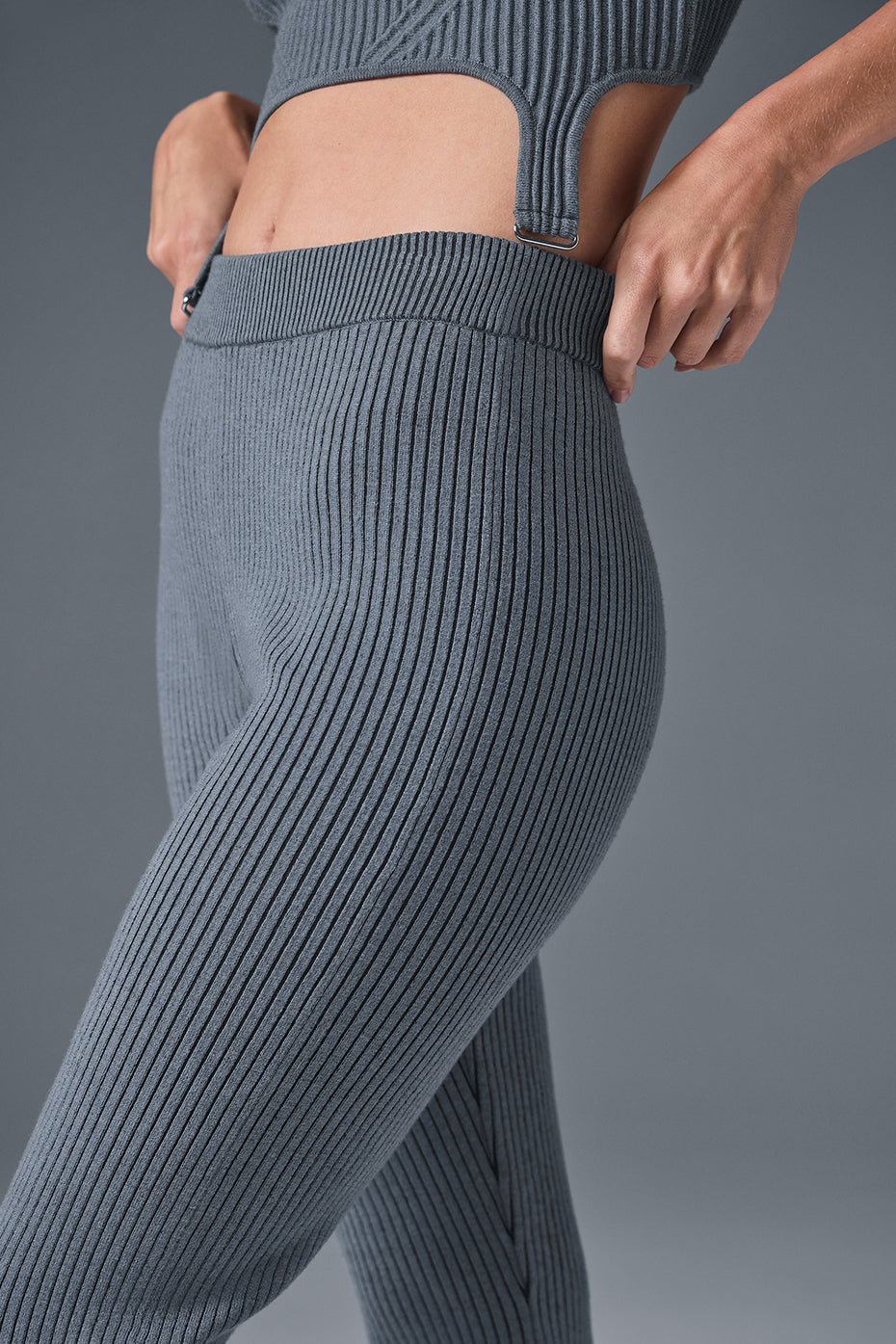 Denim Knit High Rise Flare Pant — Steel Grey/Anthracite