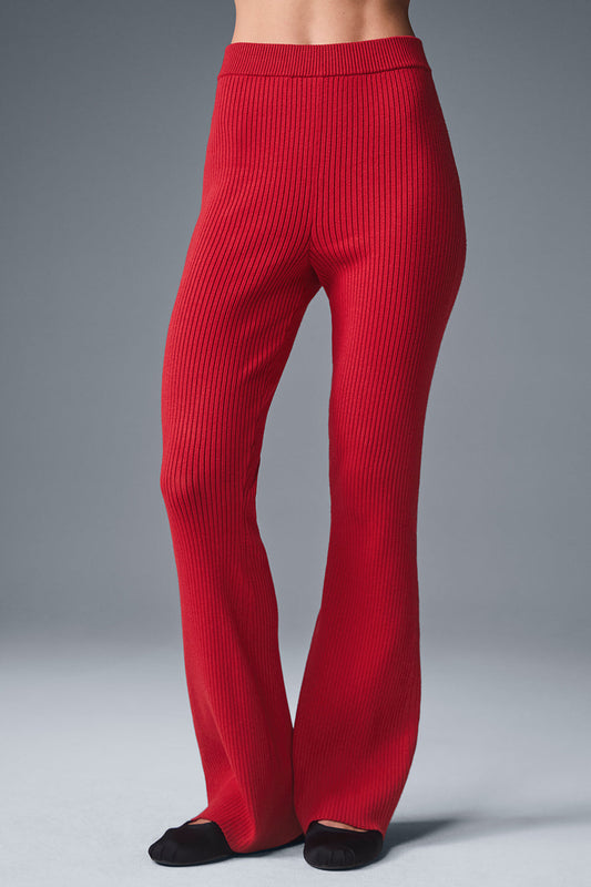 Denim Knit High Rise Flare Pant — Bold Red/Dark Bold Red
