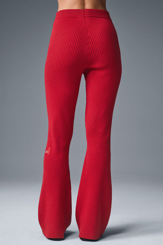 Denim Knit High Rise Flare Pant — Bold Red/Dark Bold Red