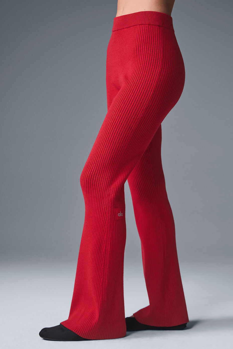 Denim Knit High Rise Flare Pant — Bold Red/Dark Bold Red