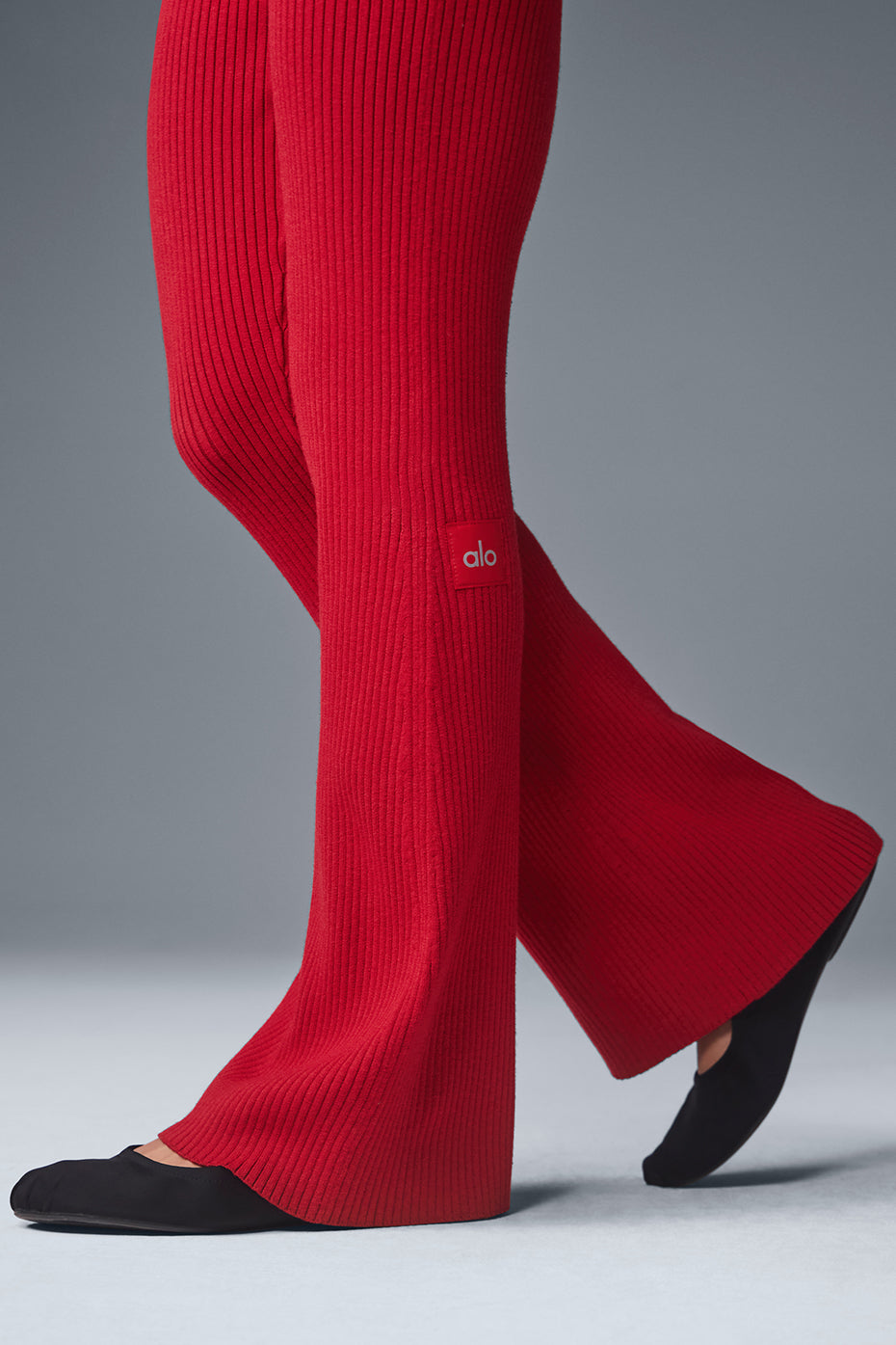 Denim Knit High Rise Flare Pant — Bold Red/Dark Bold Red