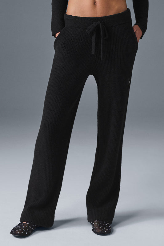 Snuggle Up Sweater High Rise Wide Leg Pant — Black