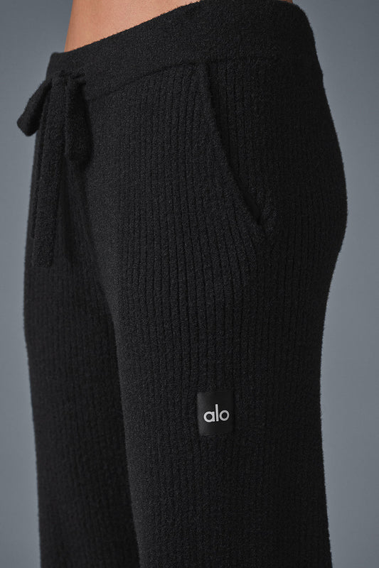 Snuggle Up Sweater High Rise Wide Leg Pant — Black