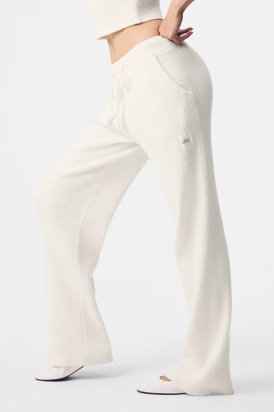 Snuggle Up Sweater High Rise Wide Leg Pant — Ivory