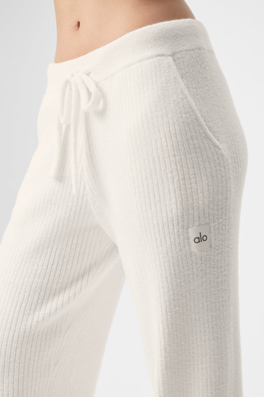 Snuggle Up Sweater High Rise Wide Leg Pant — Ivory