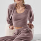 Snuggle Up Sweater High Rise Wide Leg Pant — Mushroom