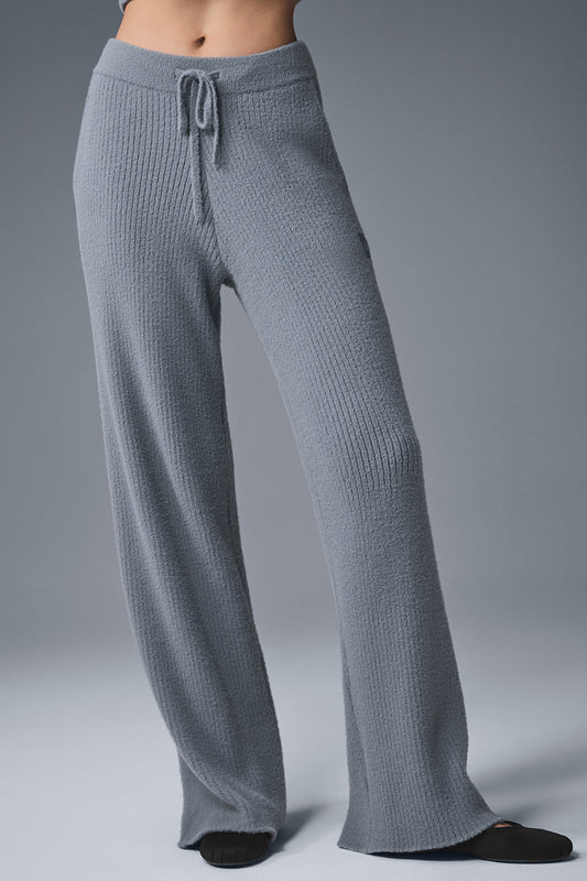 Snuggle Up Sweater High Rise Wide Leg Pant — Steel Grey