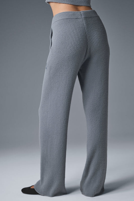 Snuggle Up Sweater High Rise Wide Leg Pant — Steel Grey