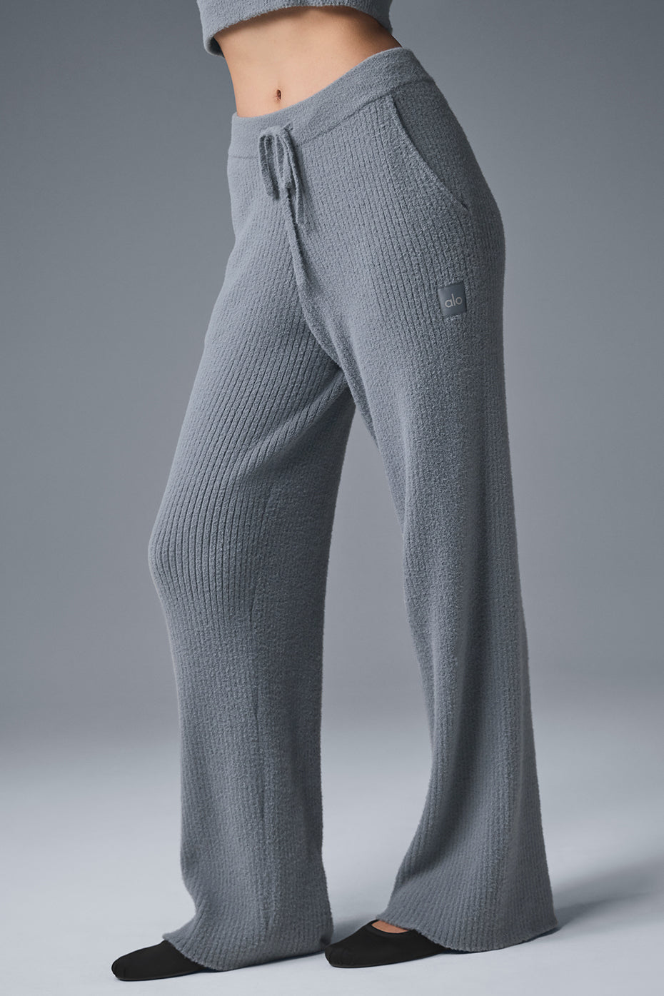 Snuggle Up Sweater High Rise Wide Leg Pant — Steel Grey