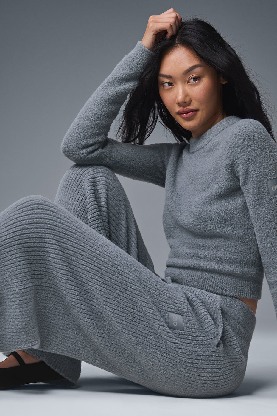 Snuggle Up Sweater High Rise Wide Leg Pant — Steel Grey