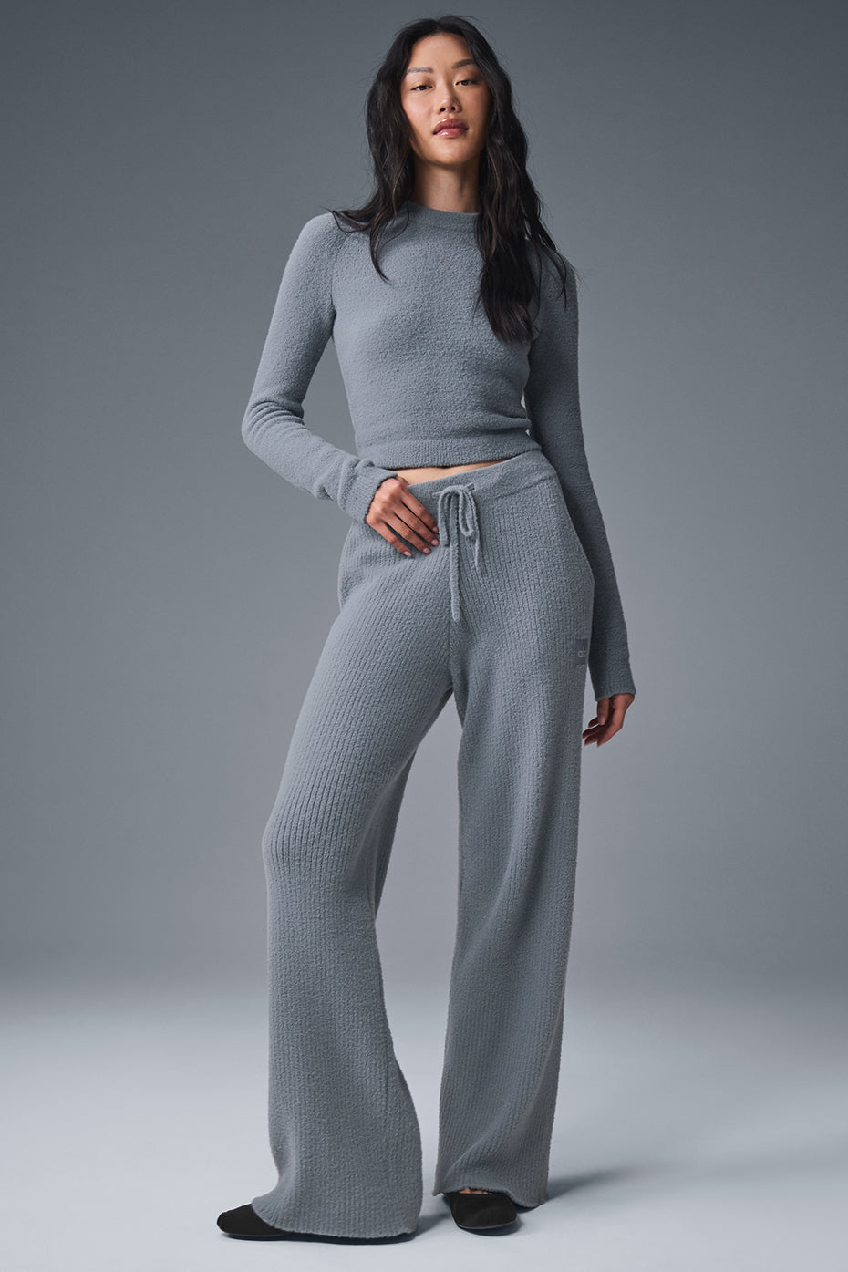 Snuggle Up Sweater High Rise Wide Leg Pant — Steel Grey