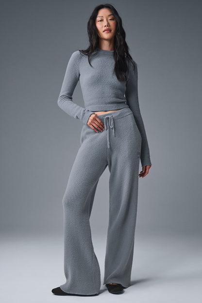 Snuggle Up Sweater High Rise Wide Leg Pant — Steel Grey