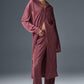 High Rise Micro Plisse Straight Leg Pant — Burgundy Truffle