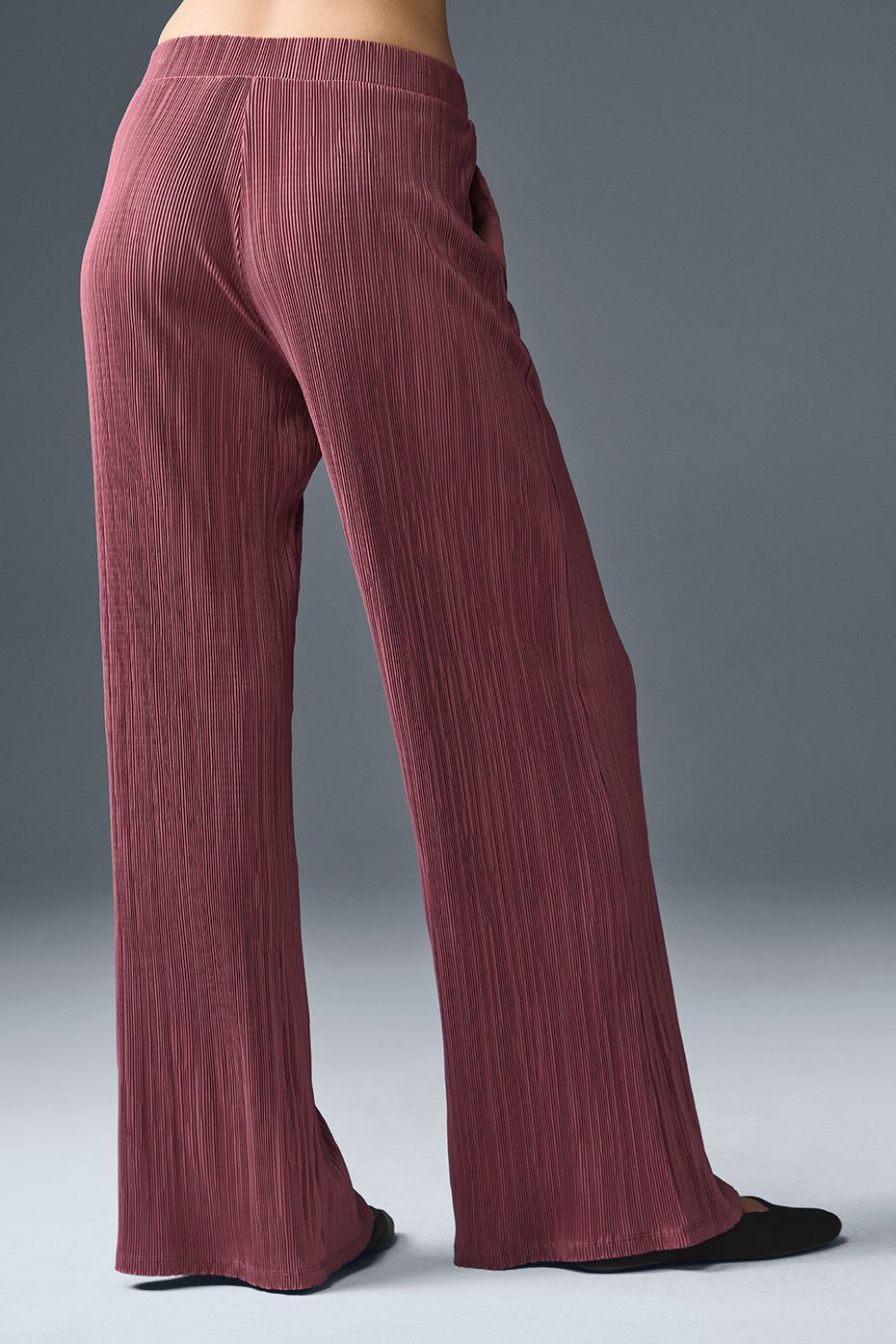 High Rise Micro Plisse Straight Leg Pant — Burgundy Truffle
