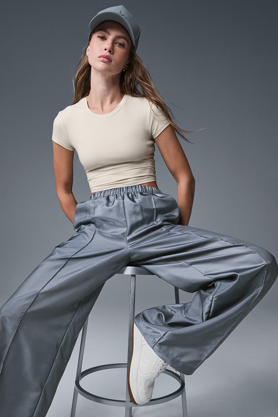 Afterglow Wide Leg Track Pant — Steel Grey
