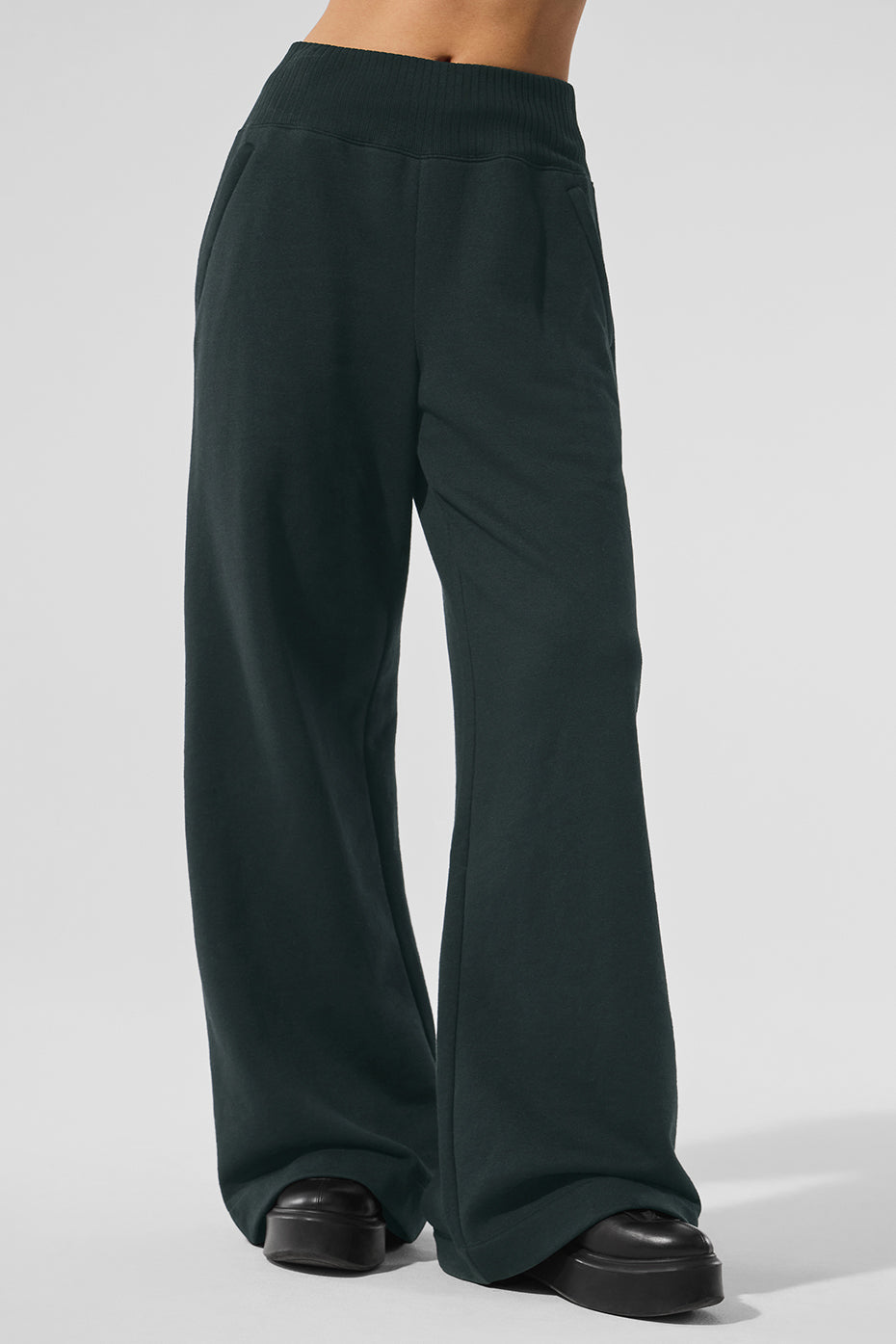 Serenity Wide Leg Joggers — Charcoal Green
