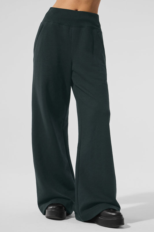 Serenity Wide Leg Joggers — Charcoal Green
