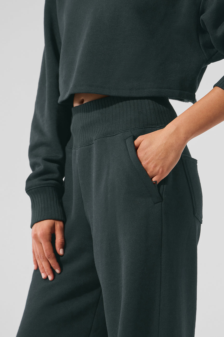 Serenity Wide Leg Joggers — Charcoal Green