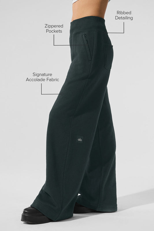 Serenity Wide Leg Joggers — Charcoal Green
