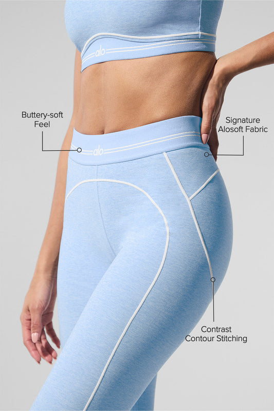 Alosoft High Rise Heart Throb Leggings — Seashell Blue Heather/White