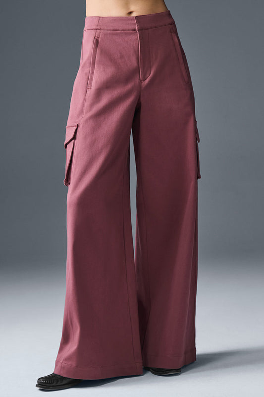 Show Off Cargo Wide Leg Trouser (Regular) — Burgundy Truffle