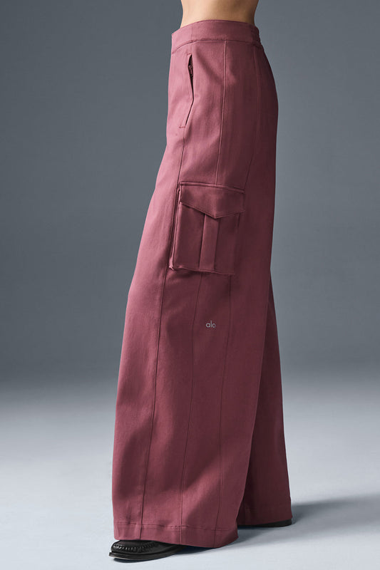 Show Off Cargo Wide Leg Trouser (Regular) — Burgundy Truffle