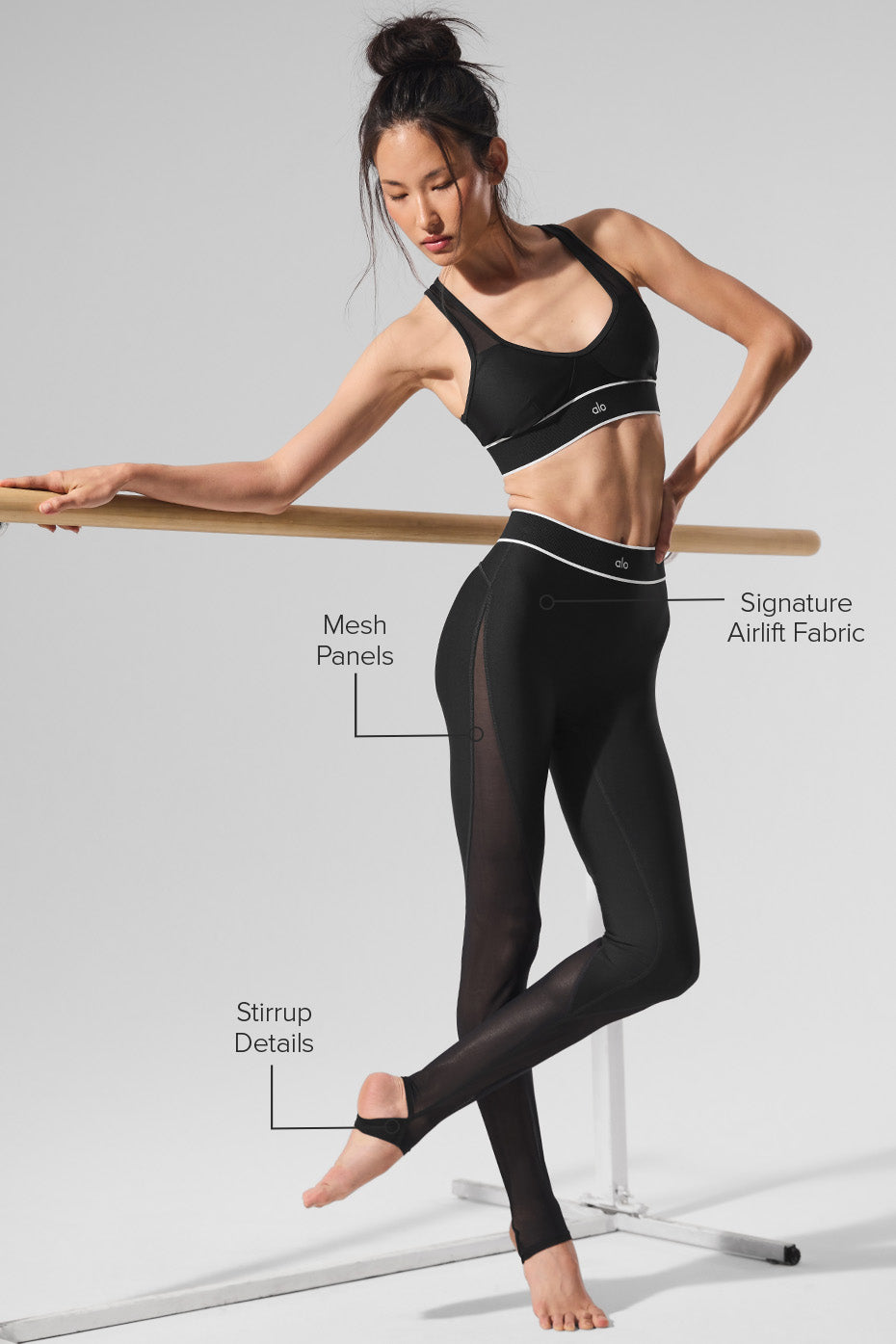 Airlift Mesh High Rise Darling Stirrup Leggings — Black