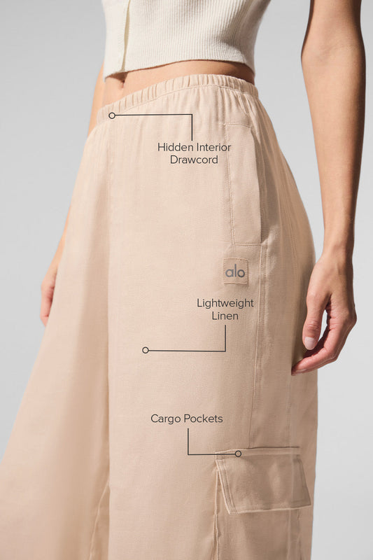 Linen Getaway Cargo Wide Leg Pant — Macadamia