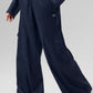 Linen Getaway Cargo Wide Leg Pant — Navy