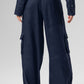 Linen Getaway Cargo Wide Leg Pant — Navy