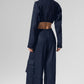 Linen Getaway Cargo Wide Leg Pant — Navy