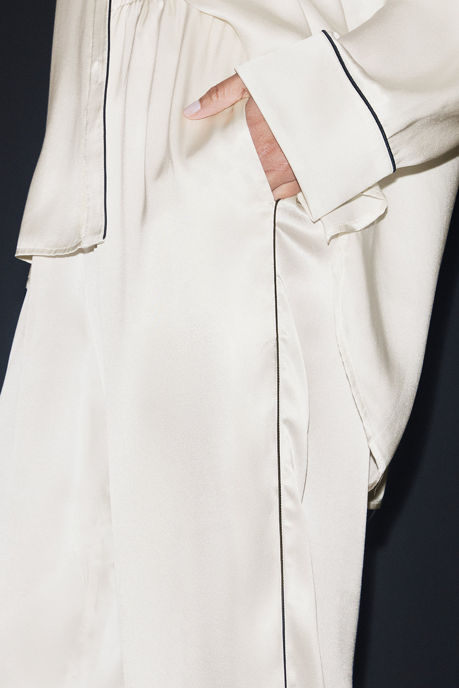 Courchevel Silk Pant — Ivory/Black