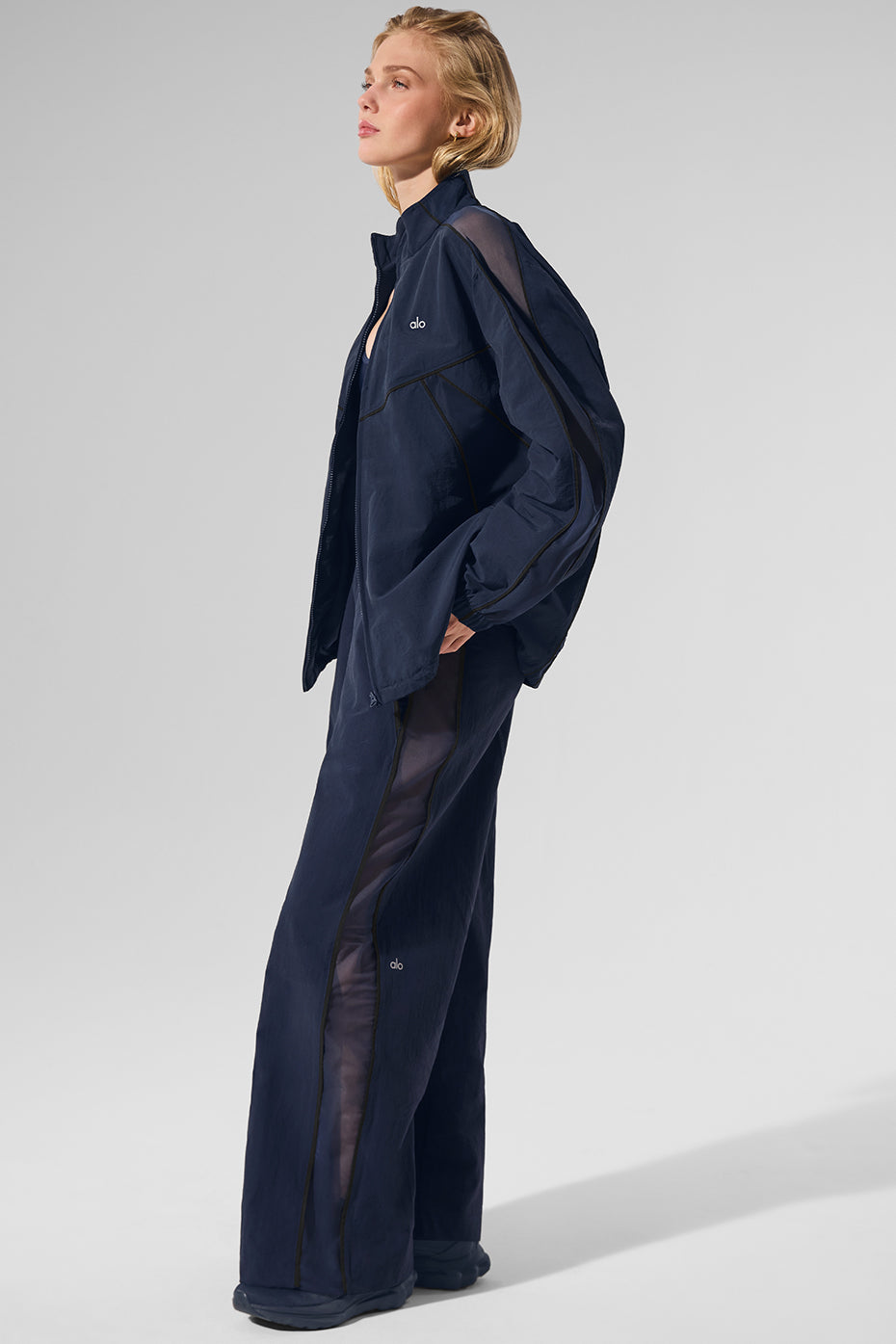 High Rise Origin Wide Leg Track Pant — Navy/Black