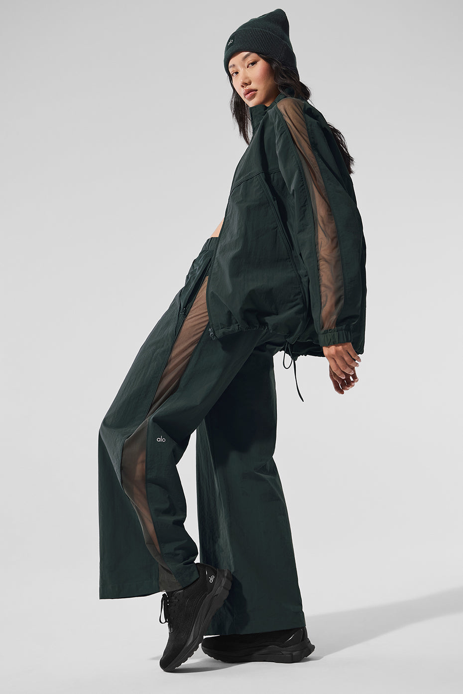 High Rise Origin Wide Leg Track Pant — Charcoal Green
