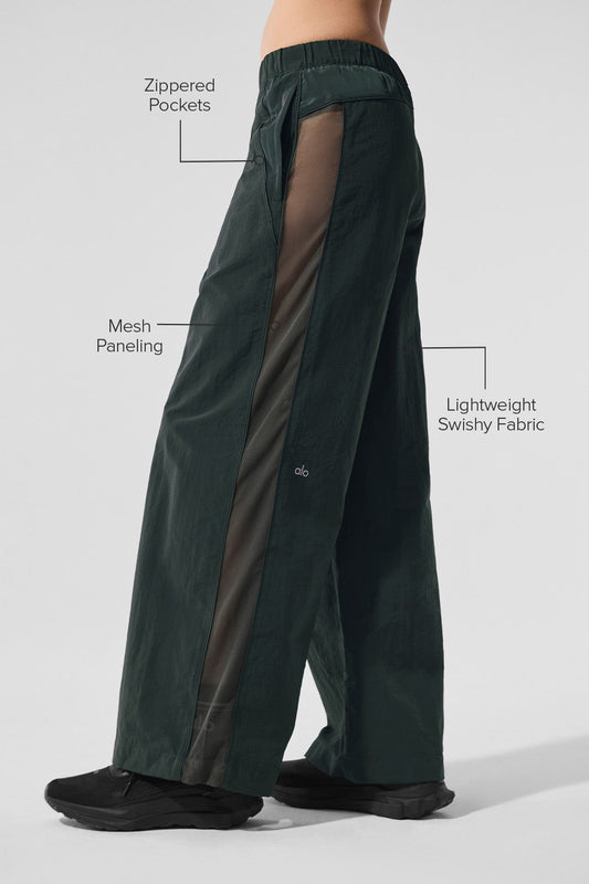 High Rise Origin Wide Leg Track Pant — Charcoal Green