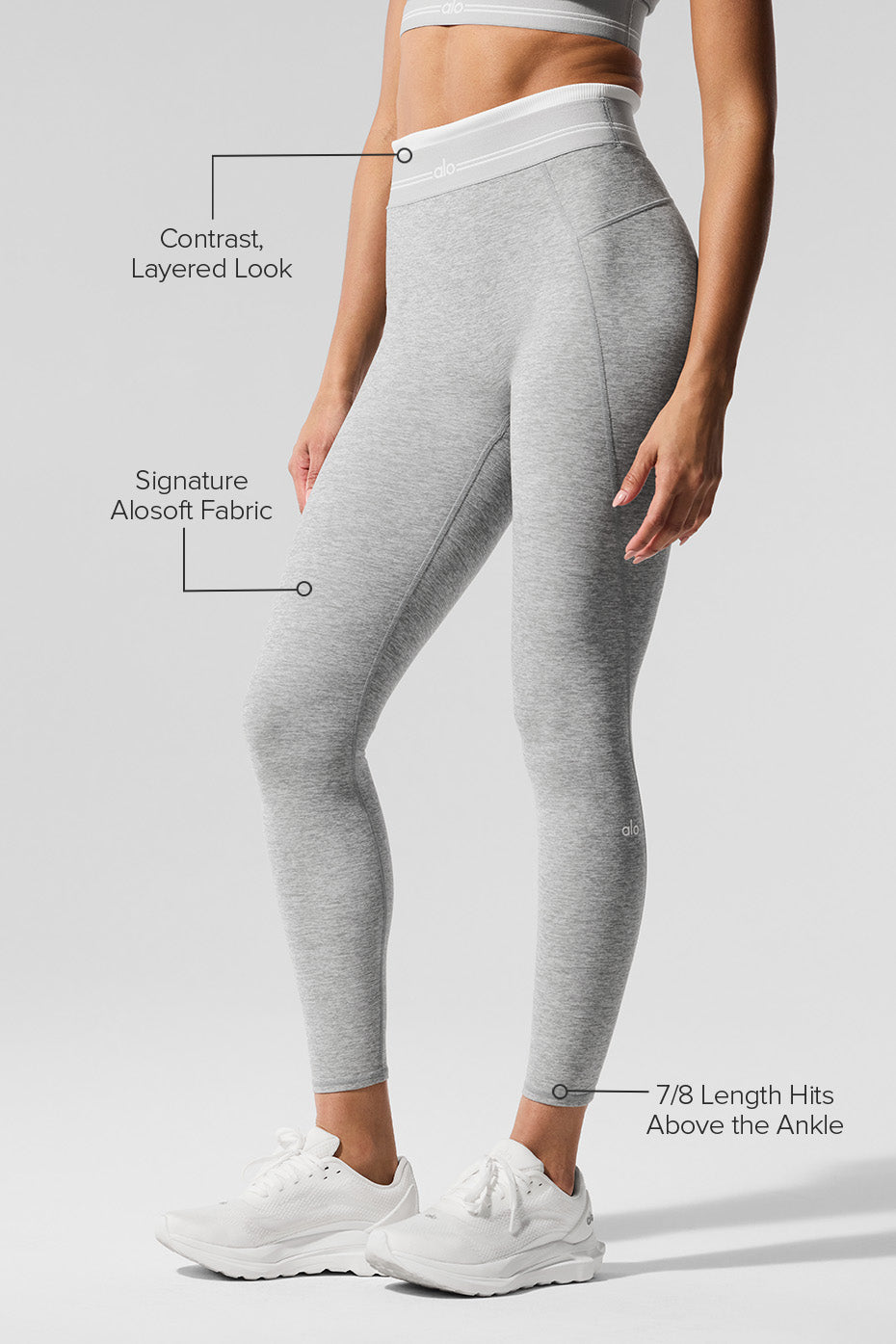Alosoft High Rise 7/8 Better Together Leggings — Athletic Heather Grey/White