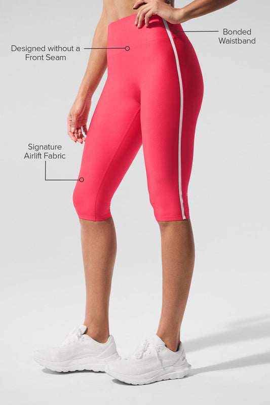 Airlift High Rise Super Sleek Contrast Capri — Candy Red/White