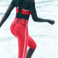 Airlift High Rise Super Sleek Contrast Capri — Candy Red/White