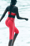 Airlift High Rise Super Sleek Contrast Capri — Candy Red/White