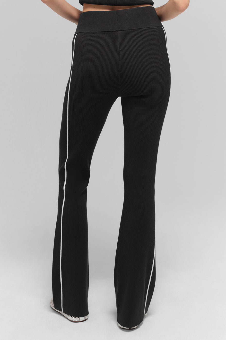 Ribbed Sweater Knit Highline Flare Pant — Black/White