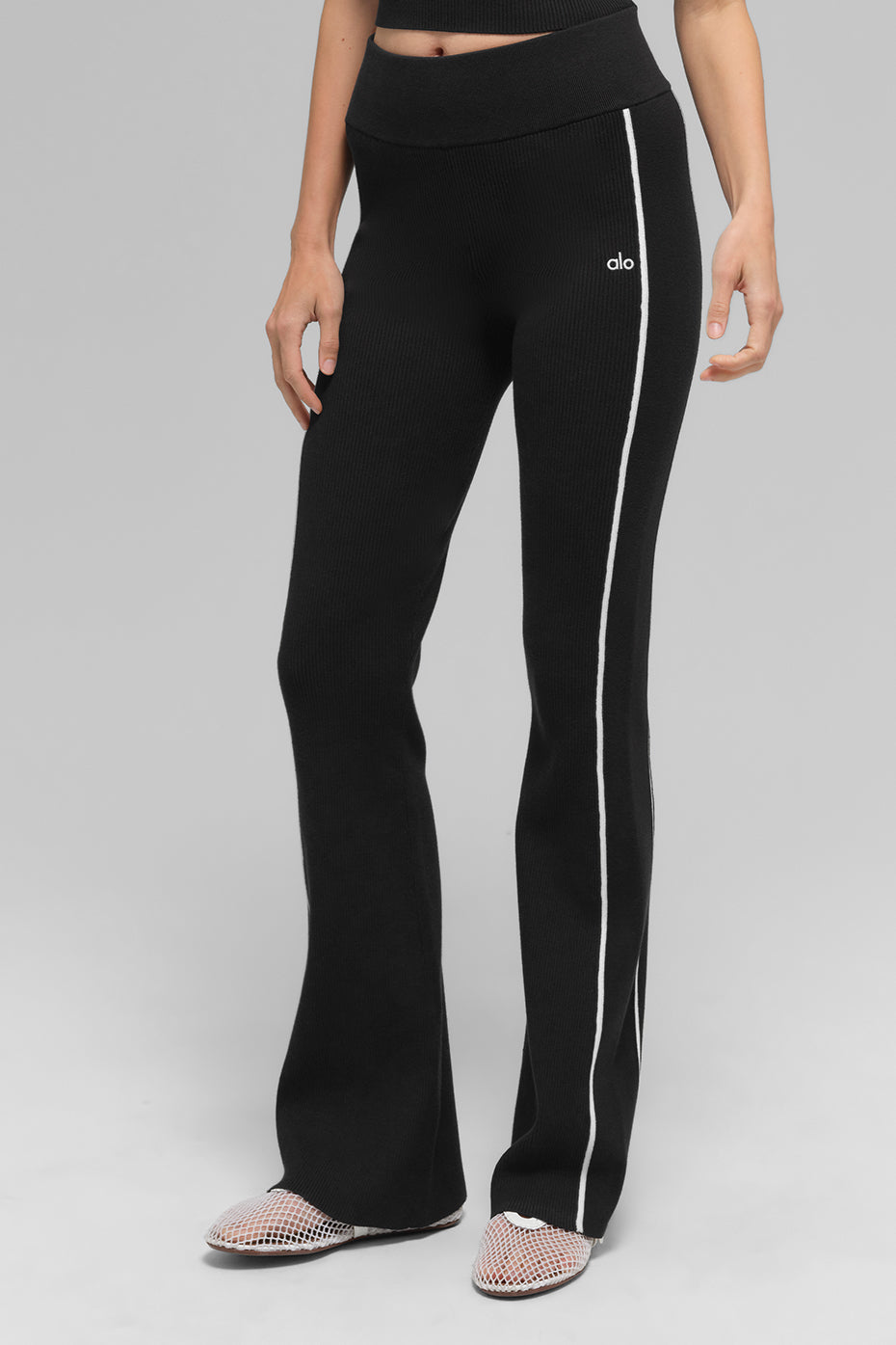 Ribbed Sweater Knit Highline Flare Pant — Black/White